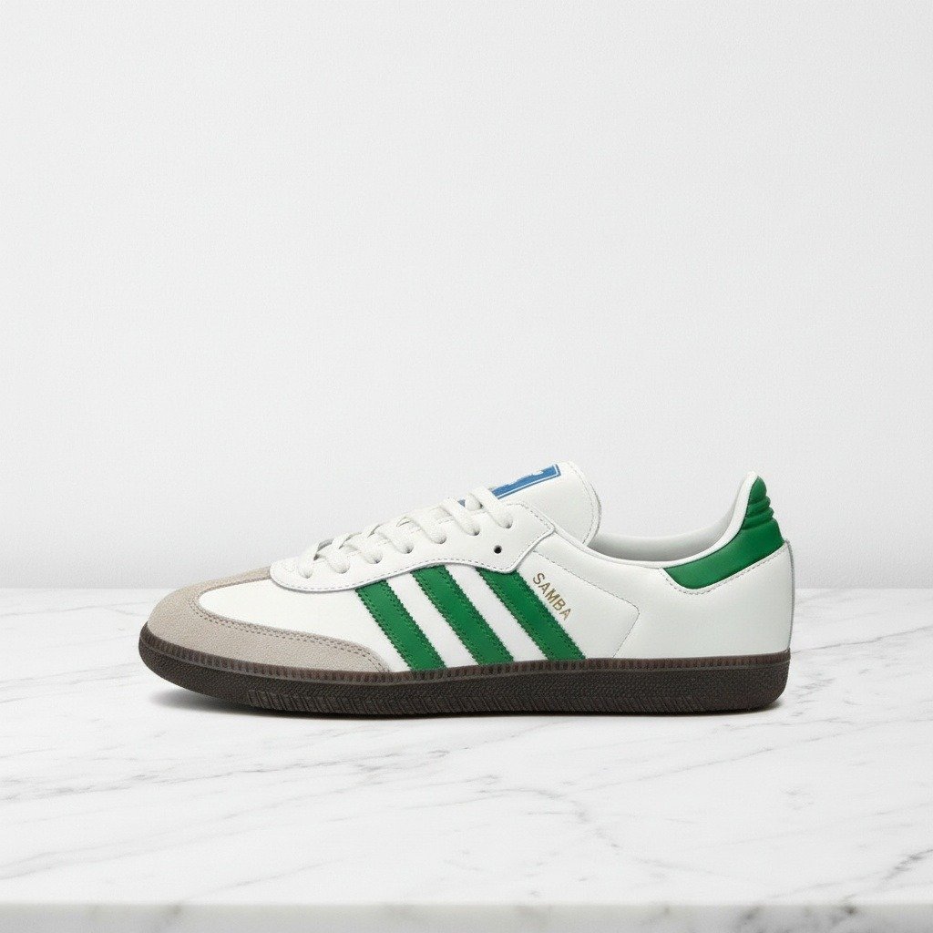Buty Adidas Samba OG dla niego i dla niej, biało-zielone, skóra naturalna, wygodne na co dzień, IG1024