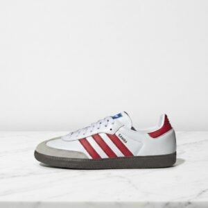 Adidas Samba OG White Better Scarlet, wygodne sneakersy unisex na co dzień, biało-czerwone, skóra i zamsz, IG1025