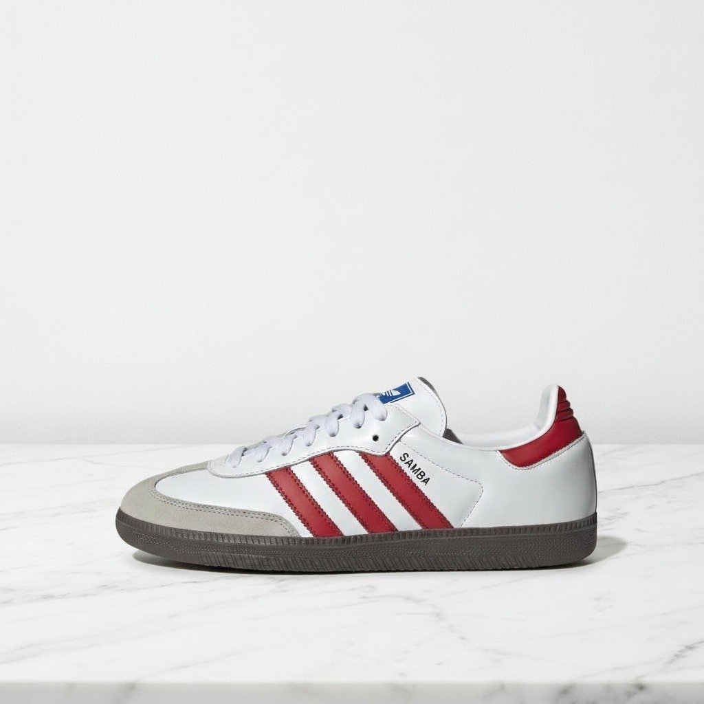 Adidas Samba OG White Better Scarlet, wygodne sneakersy unisex na co dzień, biało-czerwone, skóra i zamsz, IG1025