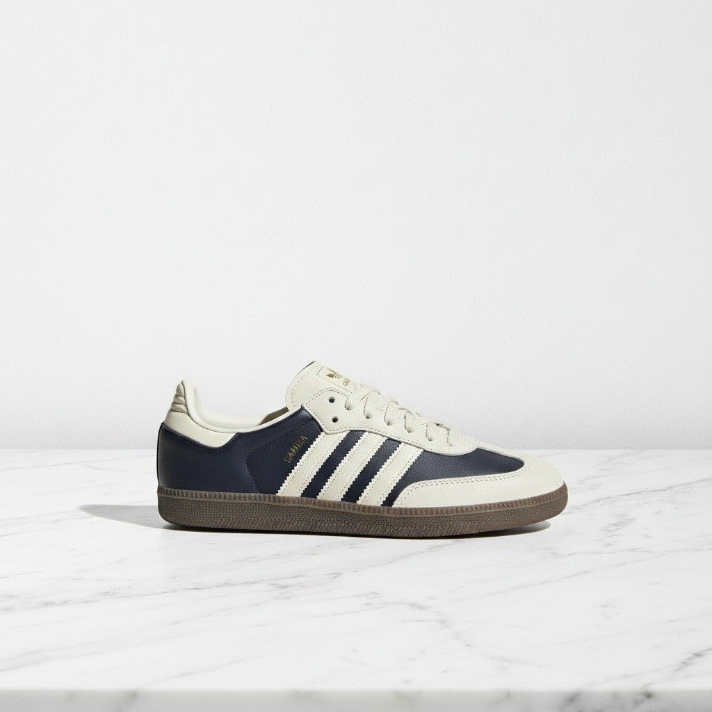 Adidas Samba OG na co dzień, granatowo kremowe sneakersy unisex, skóra i zamsz, wygodne na cały dzień IG1968