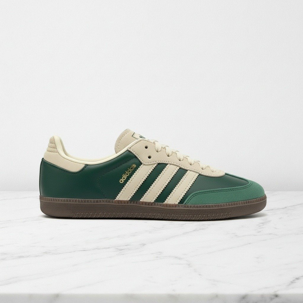 Buty Adidas Samba OG Collegiate Green Cream White Gum, wygodne sneakersy unisex na co dzień, JI3215