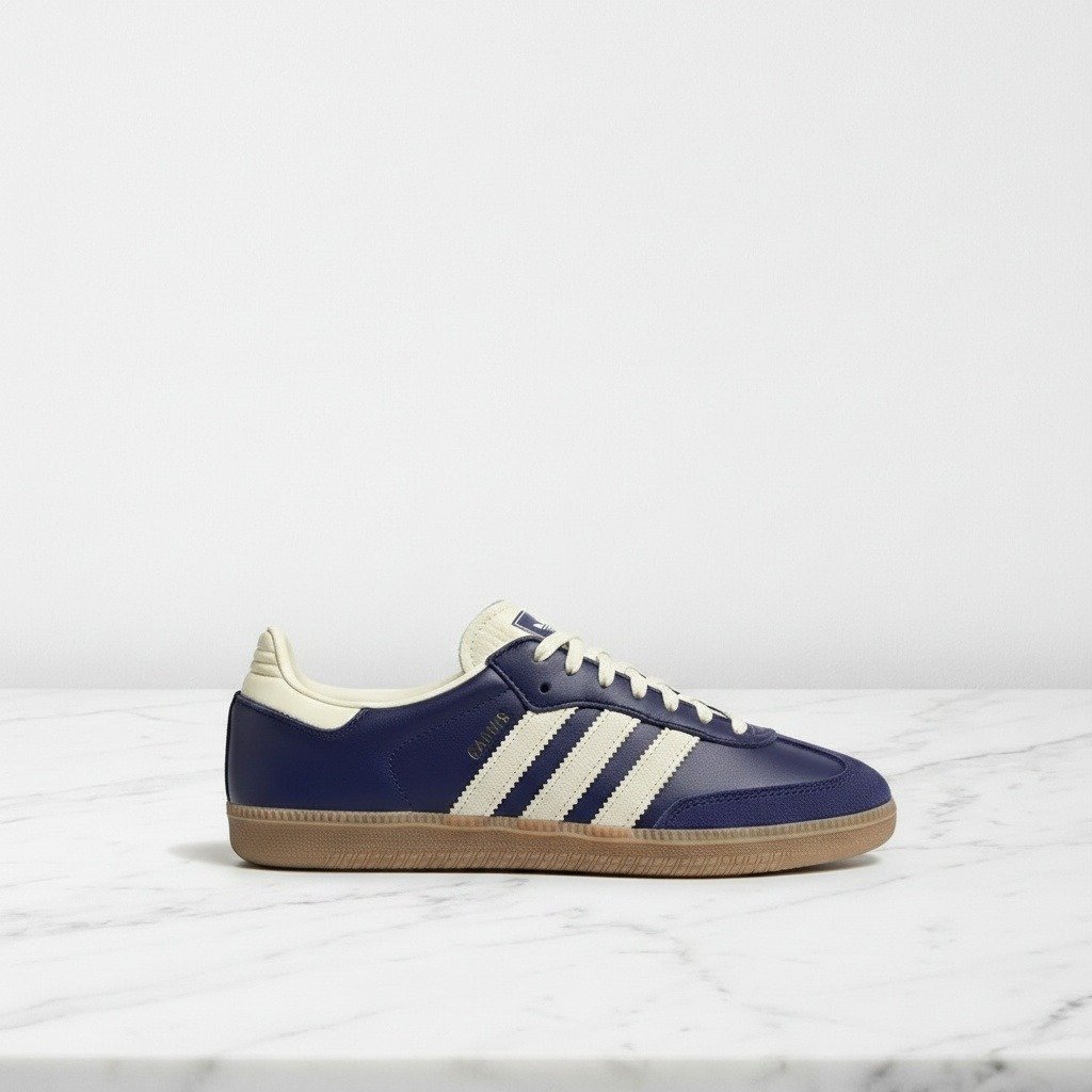 Adidas Samba OG Collegiate Purple Cream White, damskie sneakersy ze skóry, wygodne na co dzień, fioletowo-kremowe, idealne do jeansów JI2736