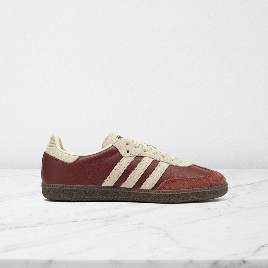 Buty Adidas Samba OG Preloved Ruby Cream White na co dzień, unisex, miękki zamsz, bordowo kremowe, wygodne sneakersy, JI3216
