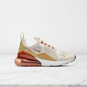 Buty damskie Nike Air Max 270 na co dzień, beż ze złotem, siatkowa cholewka, wygodne na cały dzień, AH6789-801