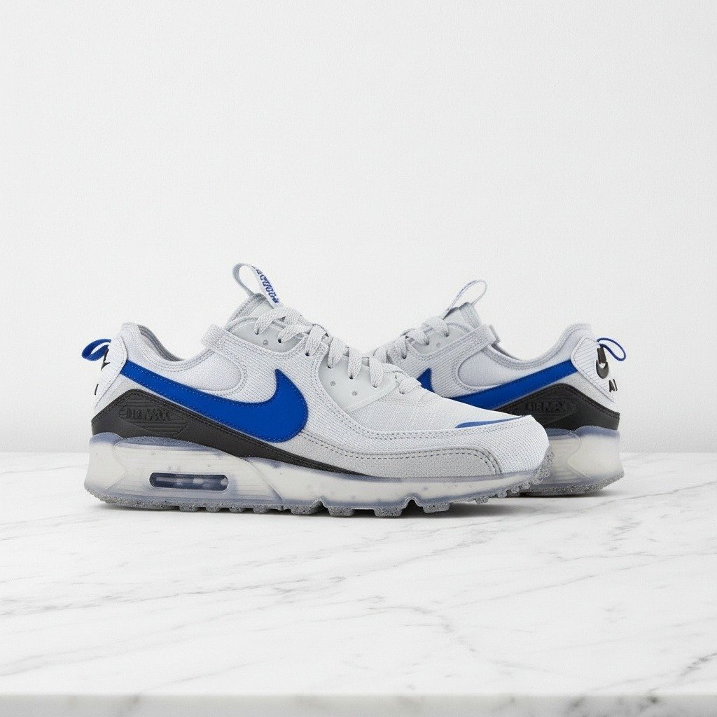 Buty Nike Air Max 90 Terrascape dla niej i dla niego, szaro-niebieskie, wygodne na co dzień, Pure Platinum Hyper Royal, DV7413-002