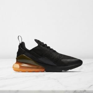 Nike Air Max 270 dla niego, wygodne sneakersy męskie na co dzień, czarny z pomarańczowym, oddychająca siatka, AH8050-008
