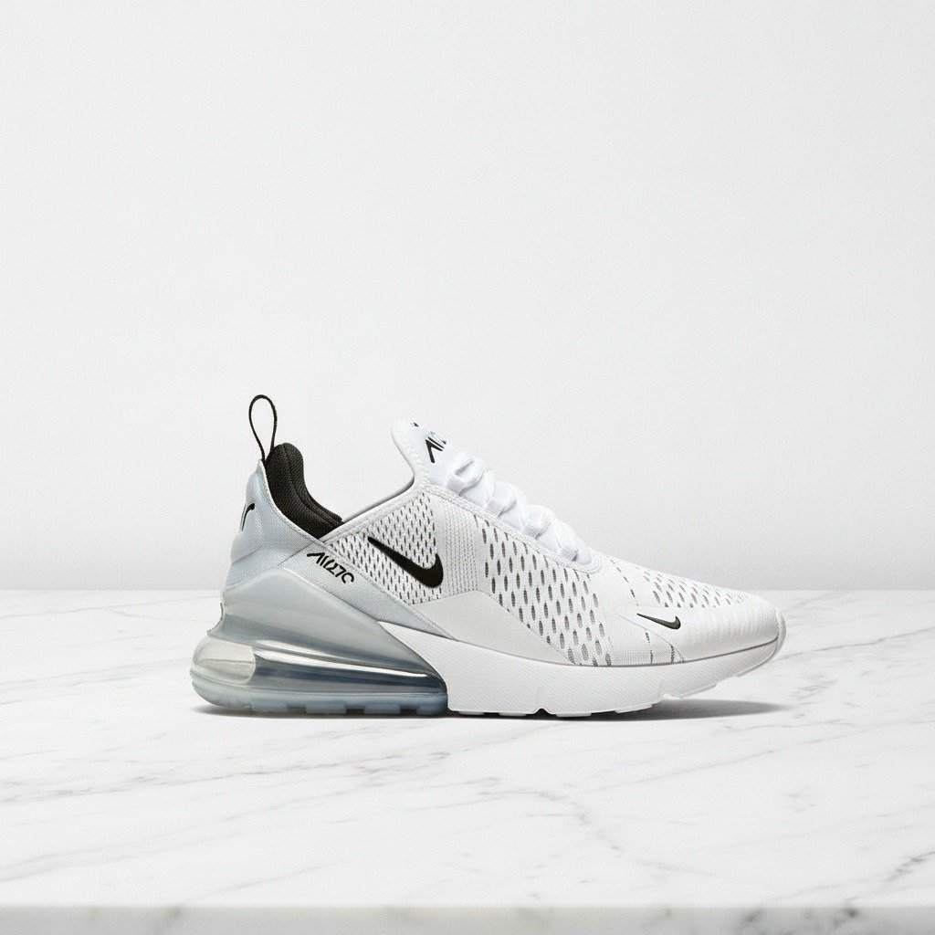 Buty Nike Air Max 270 biało-czarne, lekkie i przewiewne na co dzień, wygodna skarpeta wewnętrzna, unisex, AH8050-100