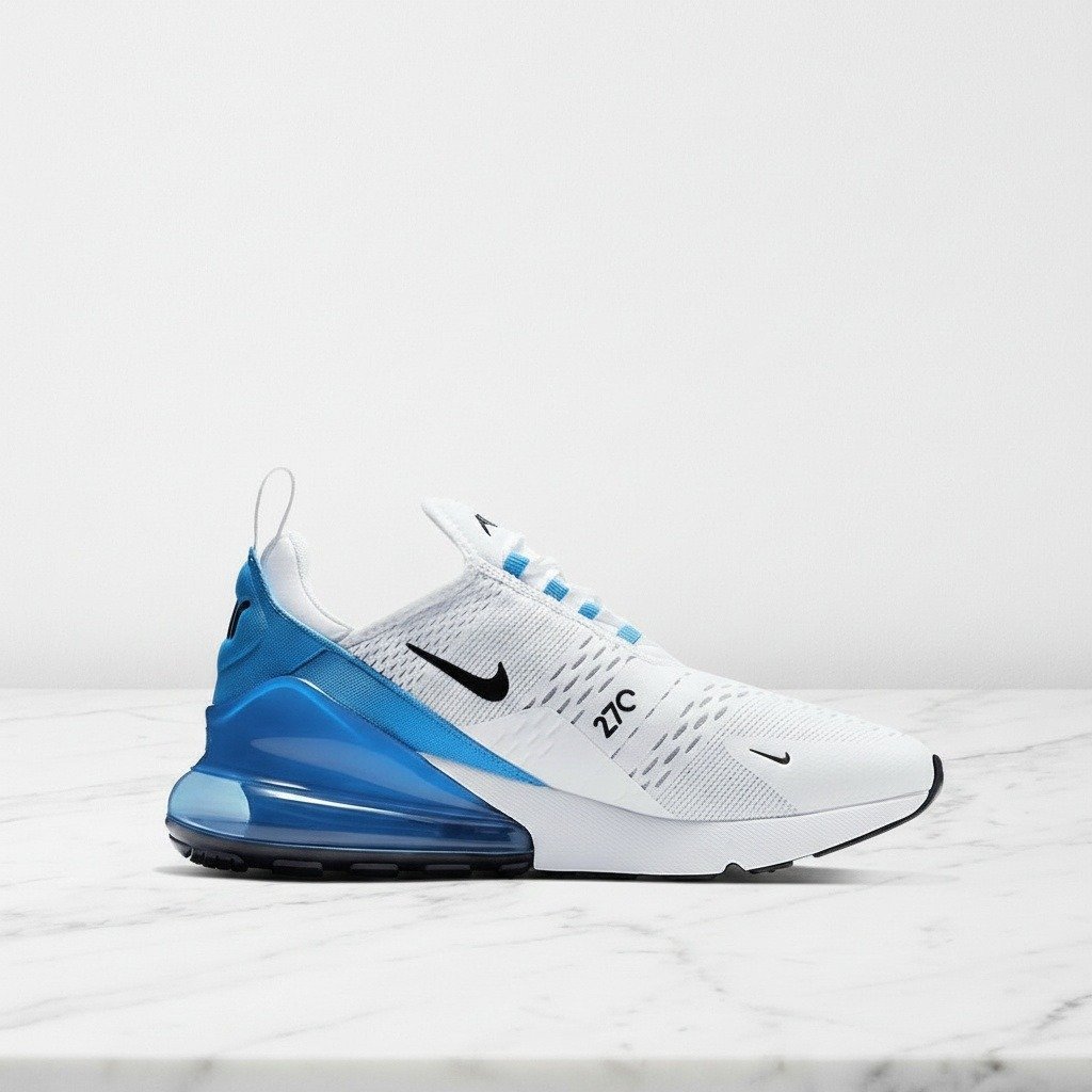 Buty Nike Air Max 270 White Black Photo Blue na co dzień, unisex, oddychająca siatka i wygodna amortyzacja Max Air AH8050-110