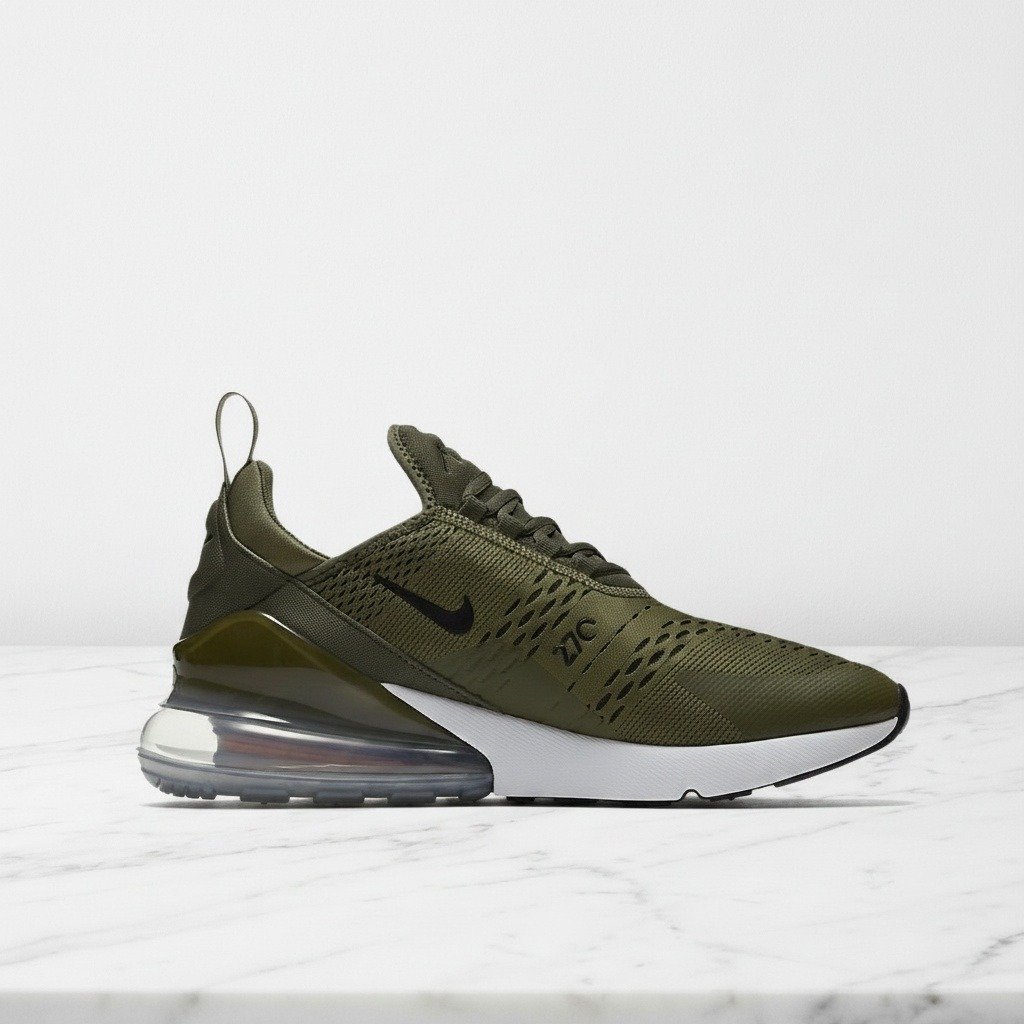 Buty męskie Nike Air Max 270 na co dzień, khaki z czarnym, przewiewna siatka i tkanina, wygodne na cały dzień, AH8050-201