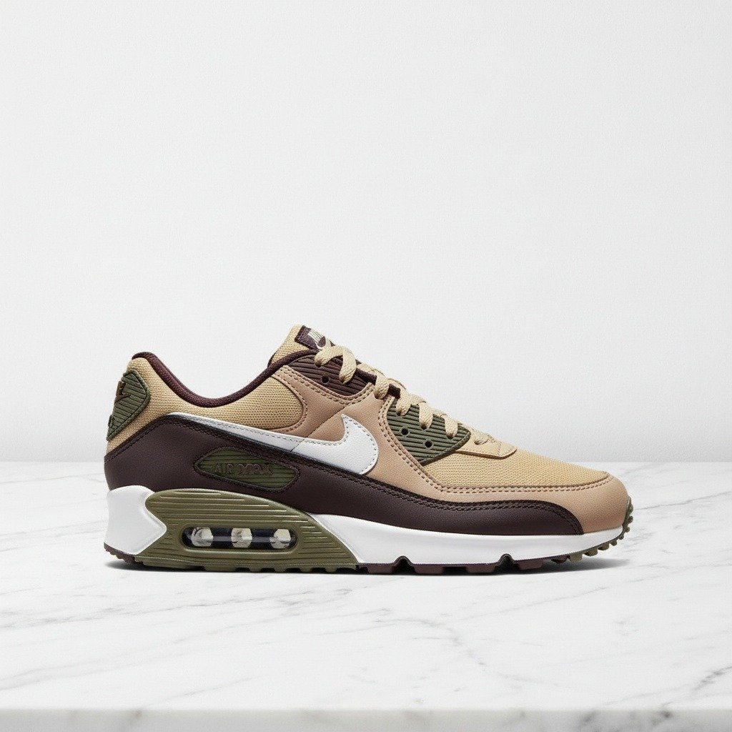 Nike Air Max 90 Hemp Earth Sesame Earth, wygodne sneakersy unisex na co dzień, beżowo khaki, tekstylna cholewka z poduszką Air, FB9658-200