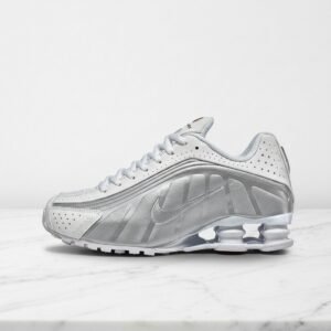 Buty męskie Nike Shox R4, biało srebrne, wygodna amortyzacja Shox na co dzień, przewiewna cholewka, idealne do casualowych stylizacji, AR3565-101