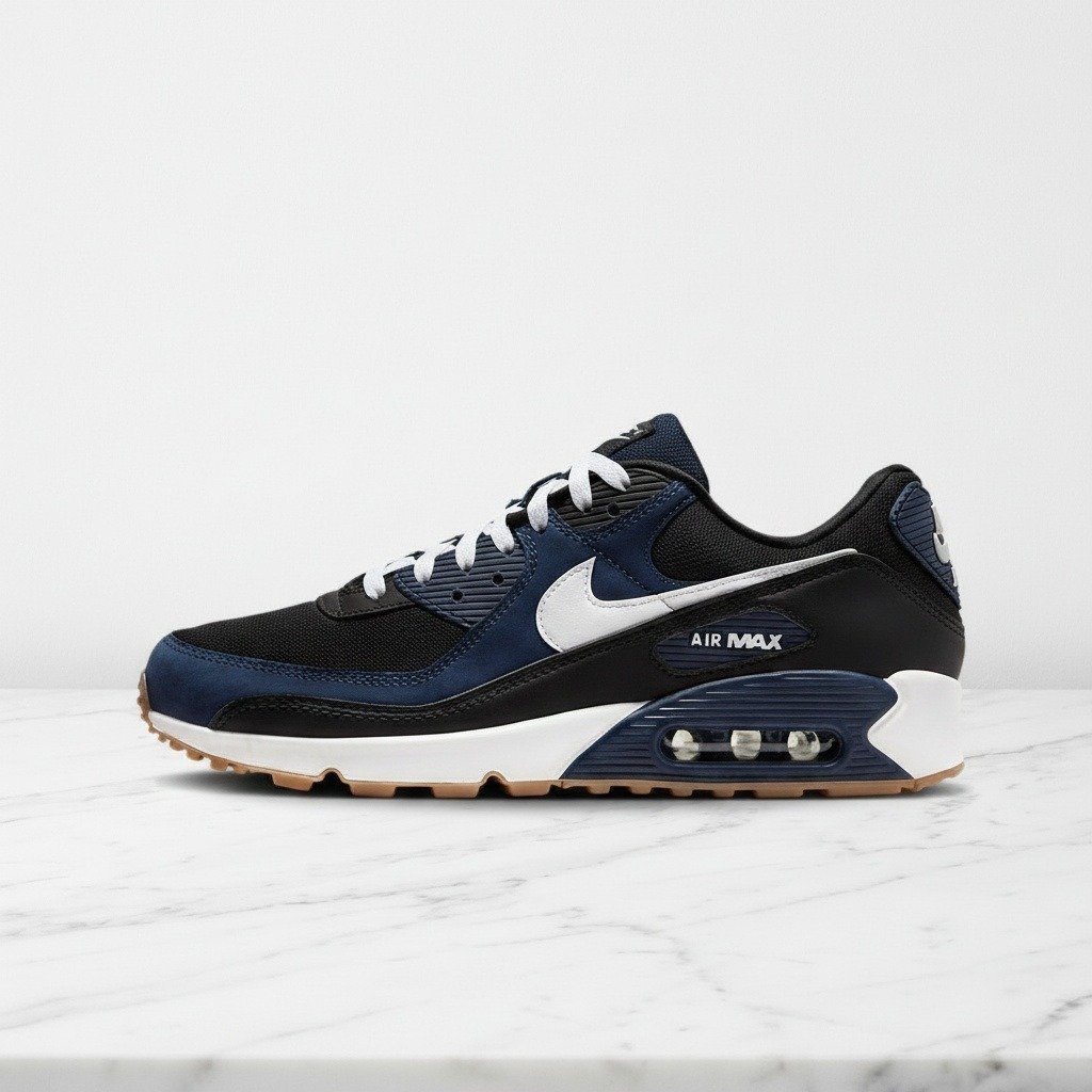Buty Nike Air Max 90 Midnight Navy Gum na co dzień, unisex, wygodne sneakersy granatowe z gumową podeszwą, FB9658-400