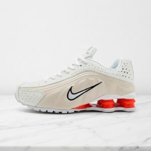 Buty na co dzień Nike Shox R4 White Phantom Picante Red, wygodne męskie sneakersy biało-czerwone AR3565-103