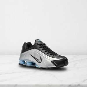 Buty Nike Shox R4 na co dzień, czarno srebrne, wygodna amortyzacja w pięcie, unisex, HQ1988-004