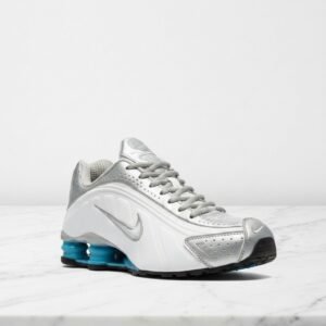 Nike Shox R4 na co dzień, wygodne sneakersy unisex w kolorze biało srebrnym, lekkie i przewiewne, HQ1988-005