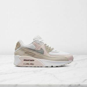 Damskie buty Nike Air Max 90 LV8 Pink Photon Dust, wygodne sneakersy na co dzień, biel i róż, skóra zamsz materiał, FD4328-104