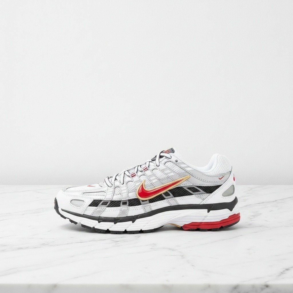 Nike P-6000 dla ciebie na co dzień, wygodne sneakersy unisex, siatka i tekstyl, srebrno czerwone, BV1021-101