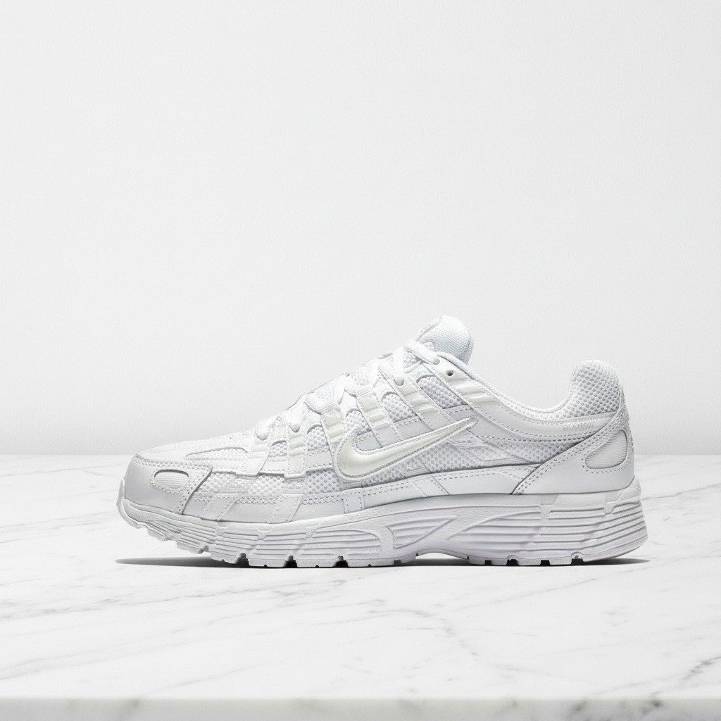 Białe sneakersy Nike P-6000 Triple White, wygodne na co dzień, siatka i skóra, idealne do jeansów, unisex, BV1021-102