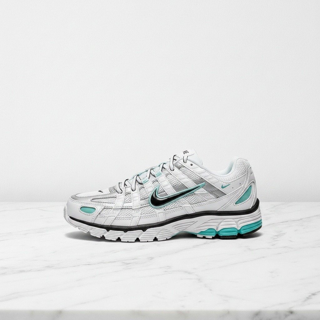 Nike P-6000 biało-srebrne sneakersy na co dzień, wygodne, unisex, Metallic Silver Light Aqua, BV1021-104