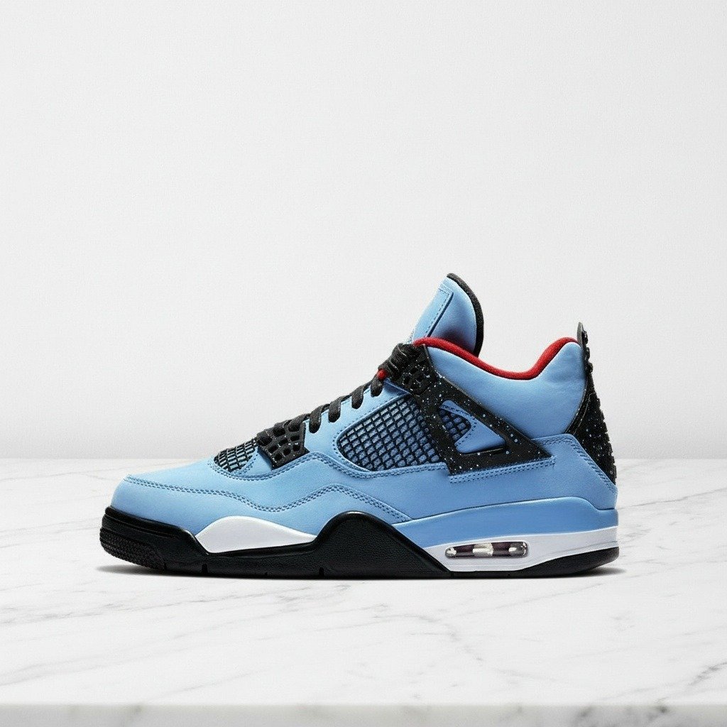 Air Jordan 4 Travis Scott Cactus Jack, wygodne sneakersy unisex na co dzień, błękitno czarne, zamsz, 308497-406