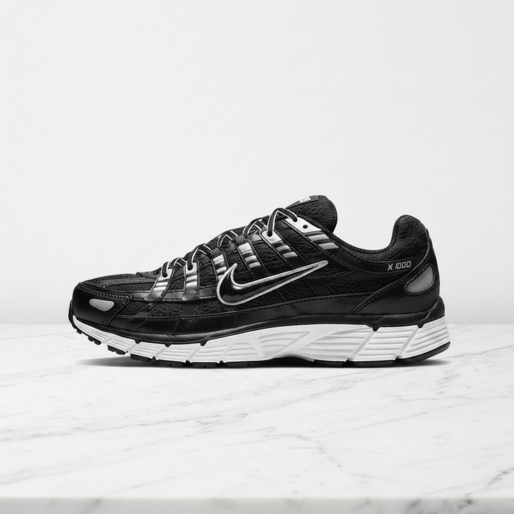 Buty Nike P-6000 na co dzień, Black White Metallic Silver, unisex, siatka i pianka, wygodne, czarno-białe, CD6404-026