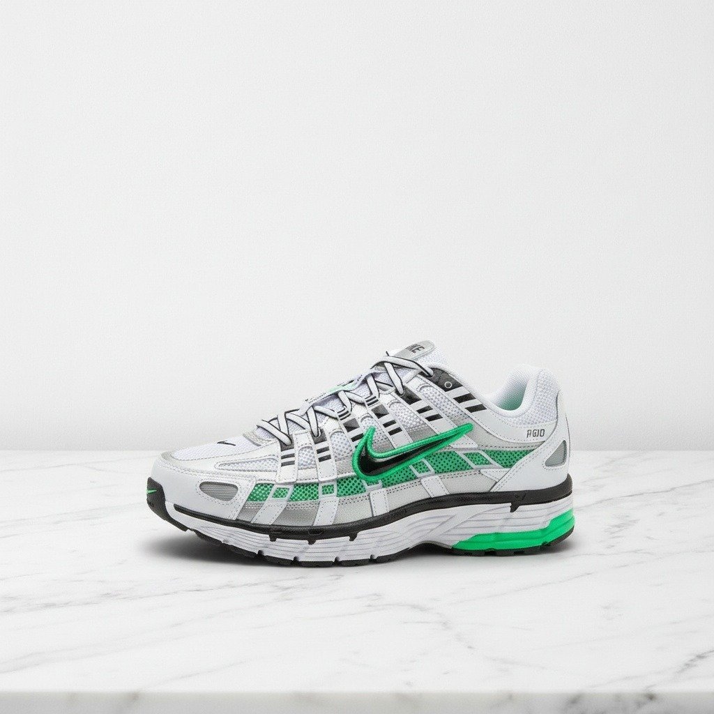 Buty sneakersy Nike P-6000 dla niego i dla niej, kolor biało-srebrny, White Metallic Silver Spring Green Black, wygodne na co dzień CD6404-104
