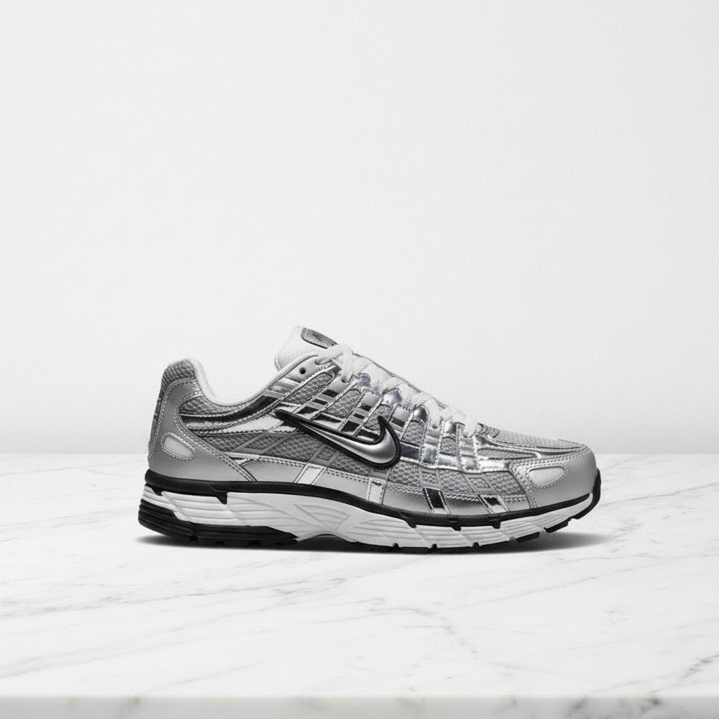 Nike P-6000 dla niej i dla niego, wygodne sneakersy unisex na co dzień, siatka i tkanina, srebrno-czarne, lekka piankowa podeszwa, CN0149-001