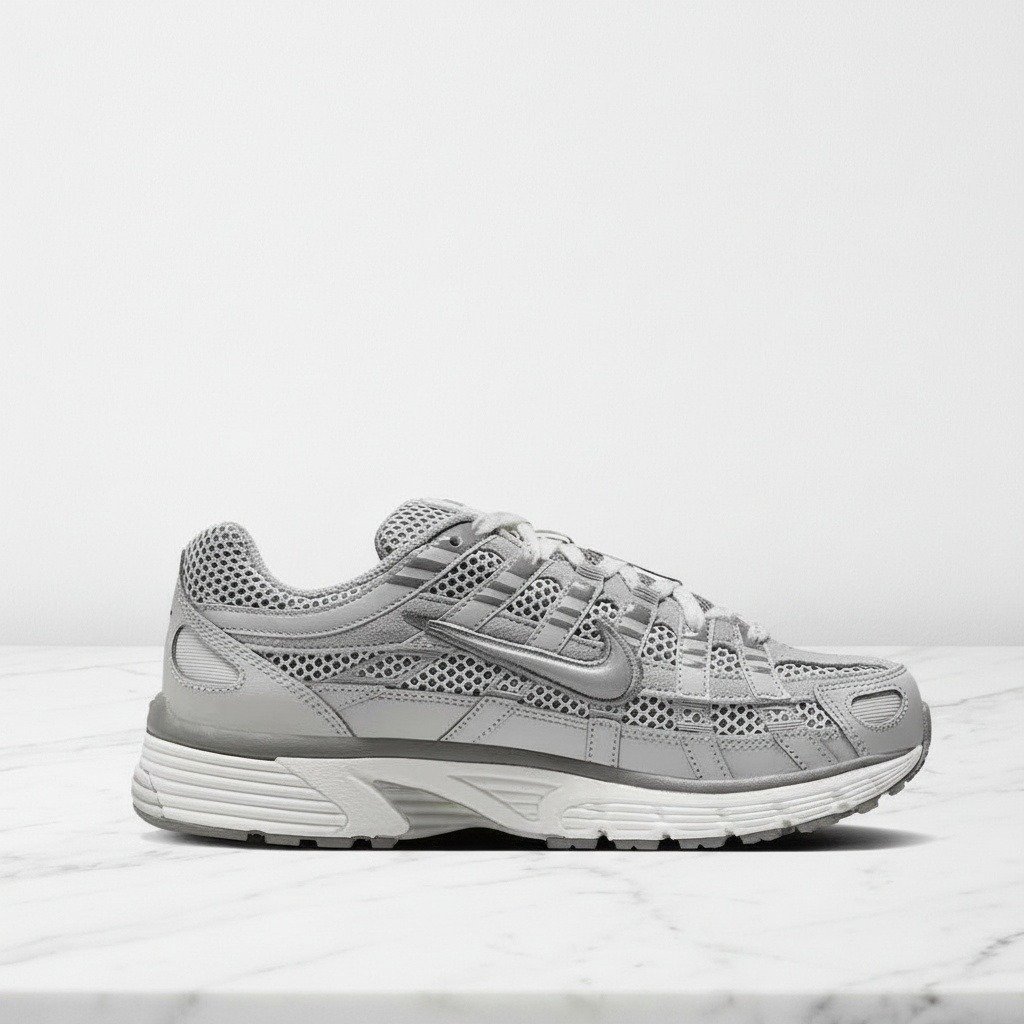 Nike P-6000 Premium Light Iron Ore, wygodne sneakersy unisex na co dzień, szaro-biała siatka z zamszem i odblaskami 3M, FN6837-012