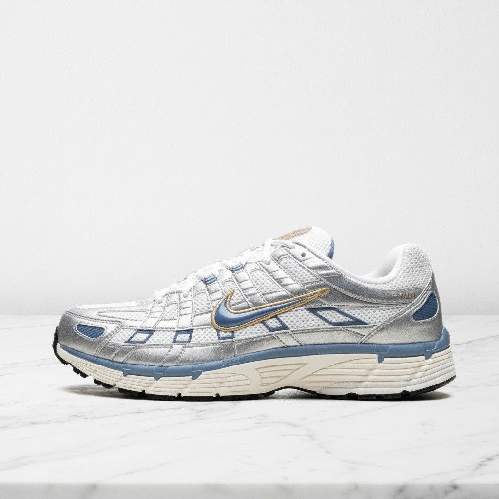 Nike P-6000 Metallic Silver Aegean Storm, wygodne sneakersy unisex na co dzień, srebrno-niebieskie, pasują do wielu stylizacji HJ7246-100