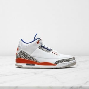 Buty męskie Air Jordan 3 Knicks, biel i pomarańcz, skóra, wygodne na co dzień, pasują do casualowych stylizacji 136064-148