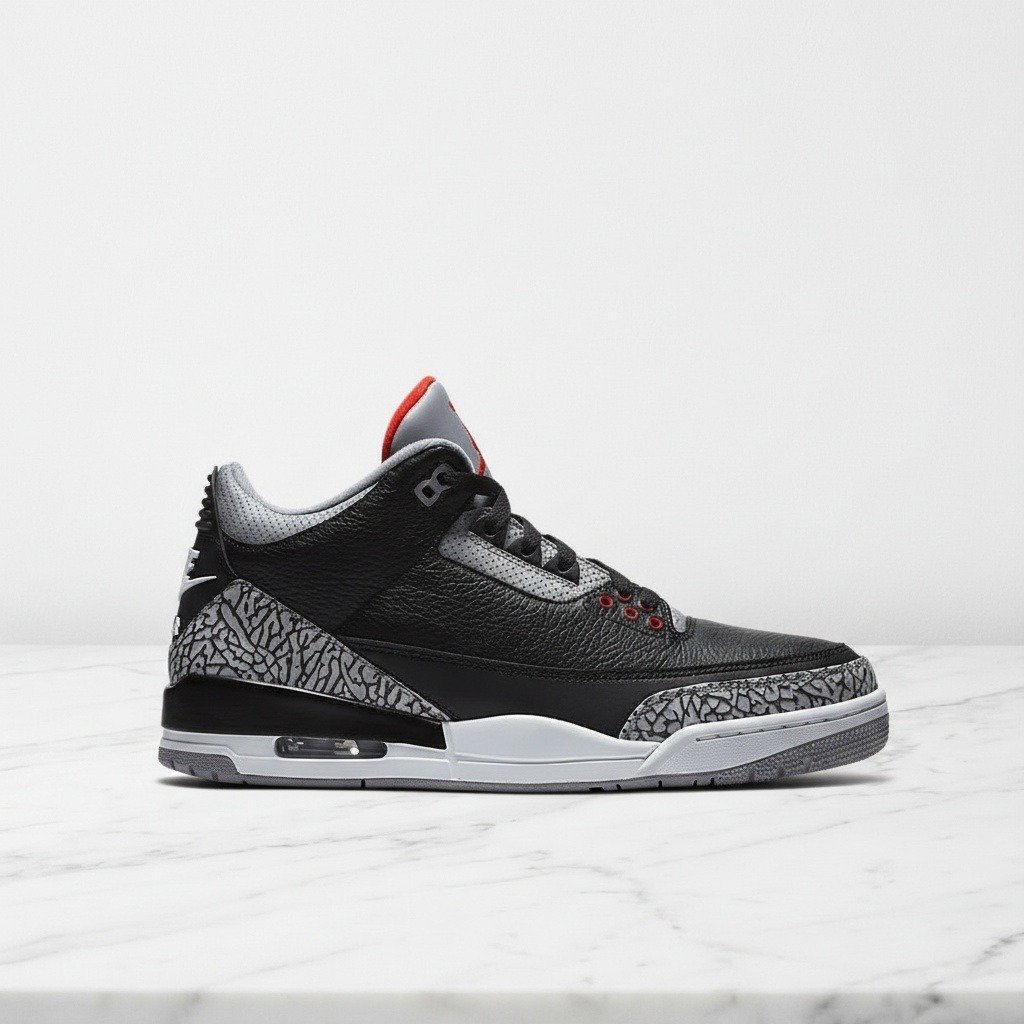 Buty Air Jordan 3 Black Cement dla faceta, wygodne sneakersy na co dzień, skórzane, czarno szare, 854262-001