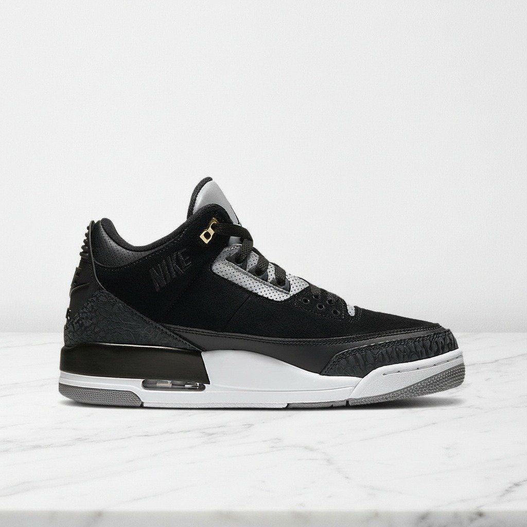 Buty Air Jordan 3 Tinker Black Cement na co dzień, wygodna amortyzacja Air w pięcie, zamsz i skóra, czarno szare, unisex, CK4348-007