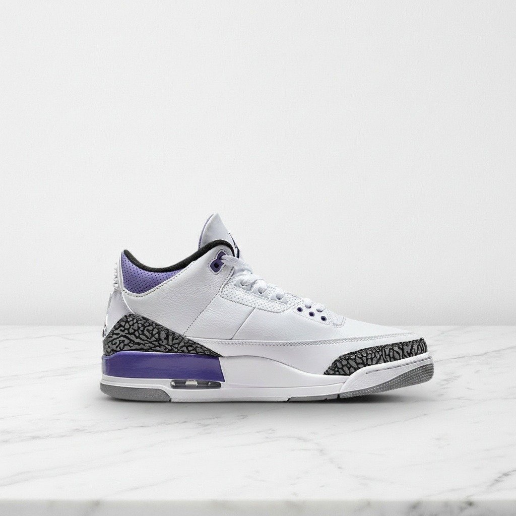 Buty Air Jordan 3 Dark Iris na co dzień, unisex, biało fioletowe, wygodna amortyzacja Air, do wielu stylizacji CT8532-105