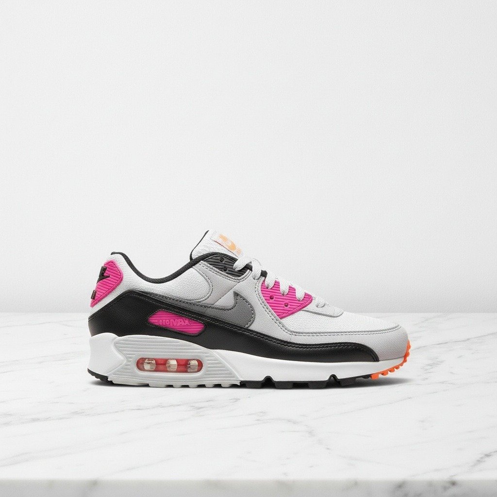 Buty Nike Air Max 90 Dunkin Donuts, wygodne sneakersy unisex na co dzień, szaro różowe, siatka i zamsz, FN6958-003