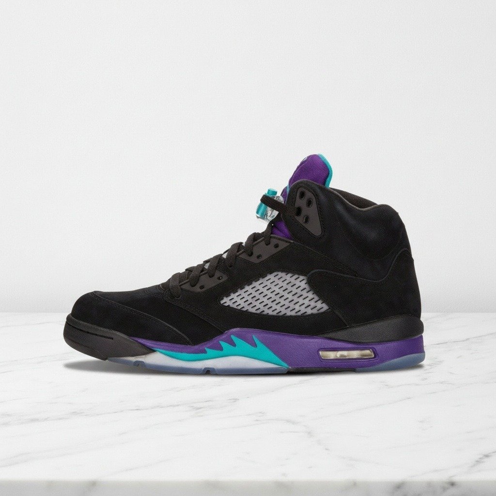 Buty Jordan 5 Black Grape na co dzień, wygodne sneakersy męskie, czarno-fioletowe z nubuku, 136027-007