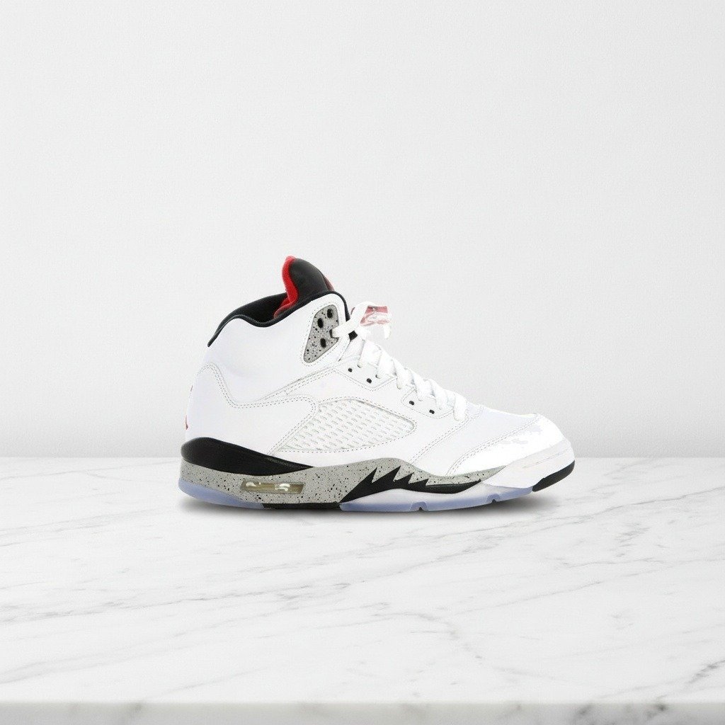 Buty Air Jordan 5 Retro White Cement, unisex, wygodne na co dzień, skórzana cholewka, refleksyjny język 3M, 136027-104