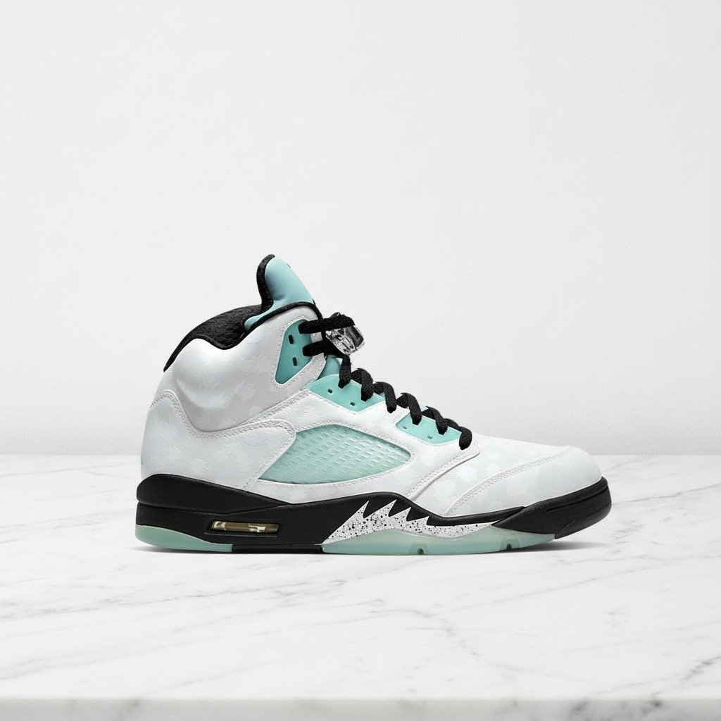 Buty męskie Air Jordan 5 Island Green, na co dzień, biało-miętowe, wygodne sneakersy ze skóry, CN2932-100