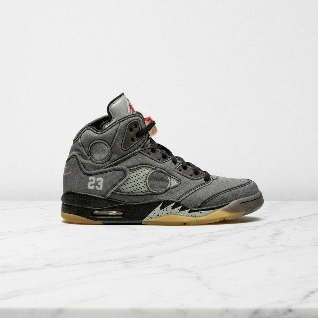 Buty Air Jordan 5 SP Off-White dla niego, szaro-czarne, wygodne na co dzień, siatkowe wstawki, męskie CT8480-001