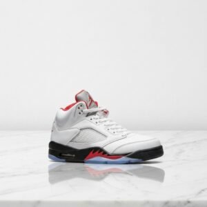 Buty męskie Air Jordan 5 Fire Red Silver Tongue 2020, wygodne sneakersy na co dzień, biało-czerwone, skórzane DA1911-102