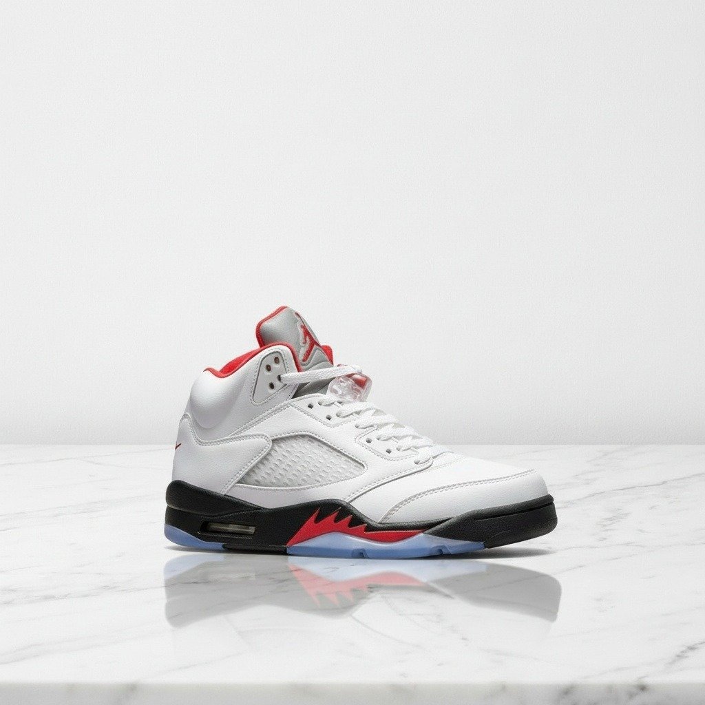 Buty męskie Air Jordan 5 Fire Red Silver Tongue 2020, wygodne sneakersy na co dzień, biało-czerwone, skórzane DA1911-102