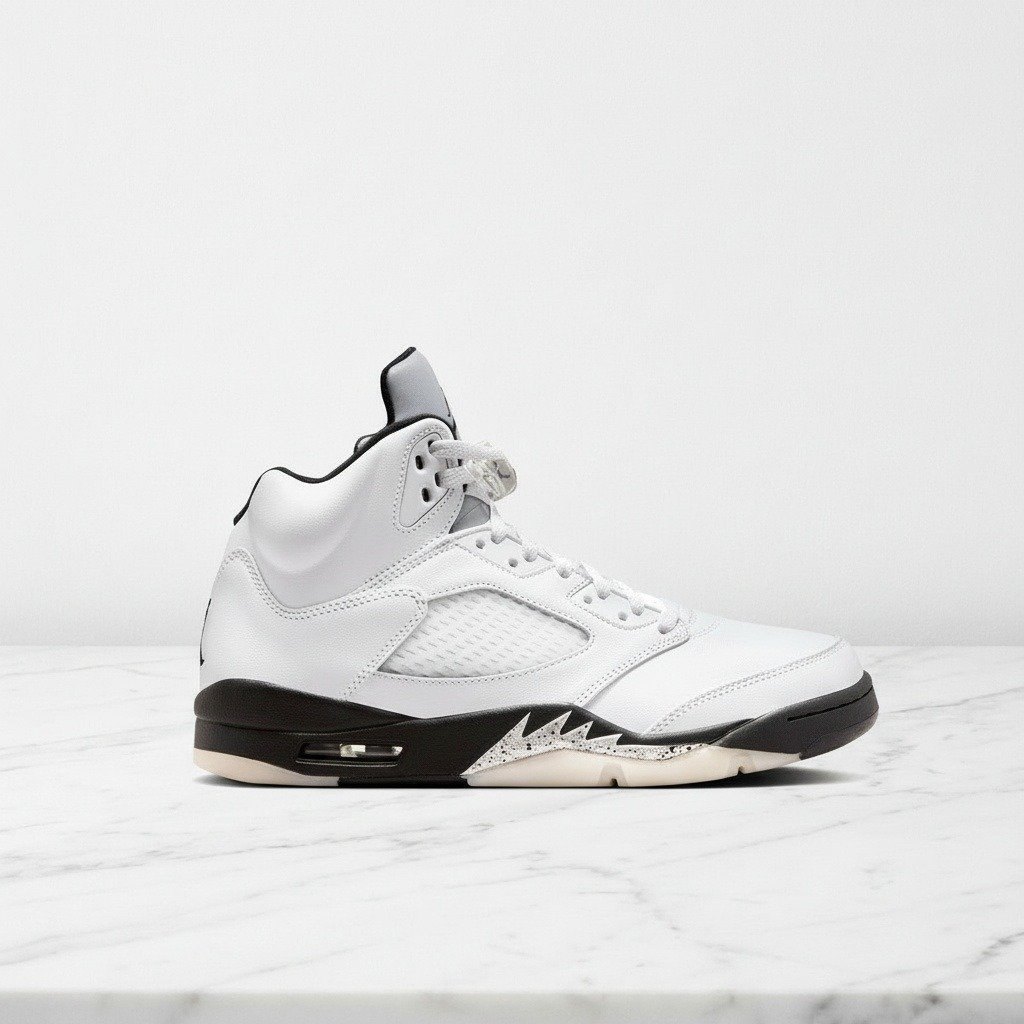 Buty sportowe Air Jordan 5, biało-czarne, męskie, wygodne na co dzień, skórzana cholewka, amortyzacja pięty DD0587-110
