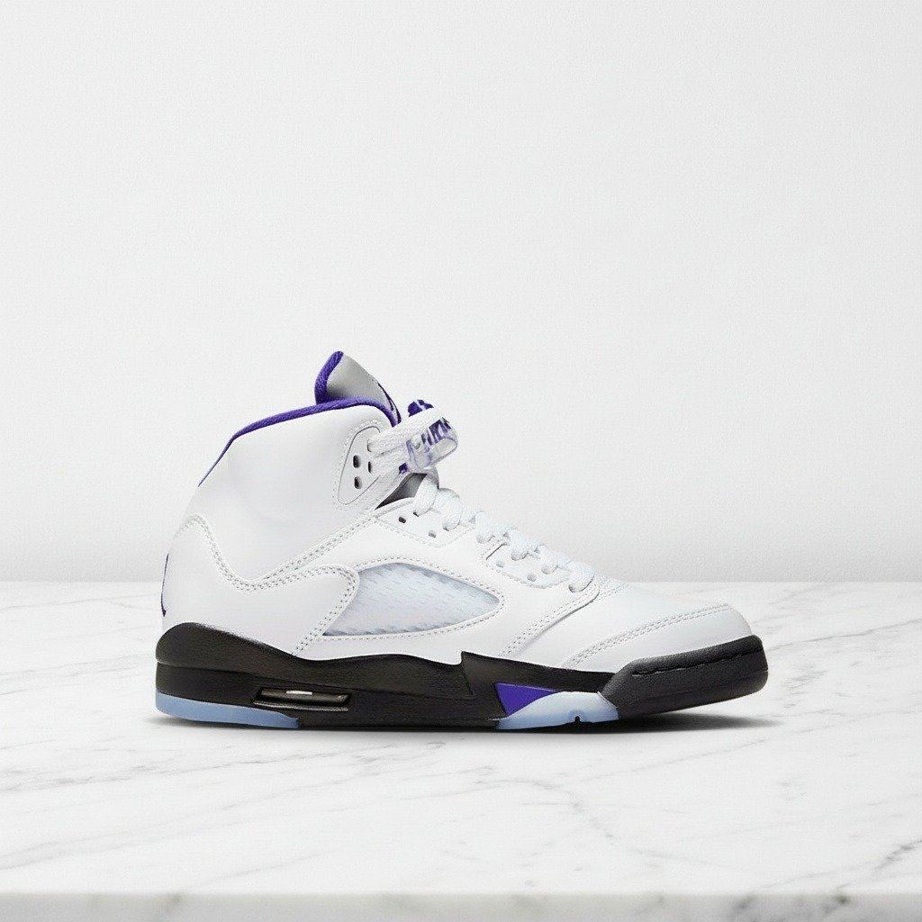 Buty męskie Air Jordan 5 Dark Concord, wygodne sneakersy na co dzień, biało fioletowe ze skóry i siatki, Max Air DD0587-141