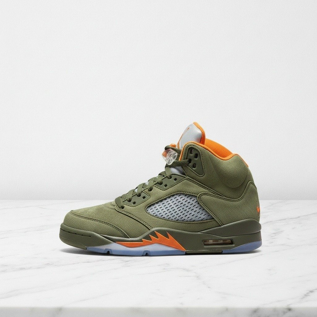 Buty męskie Air Jordan 5 Olive, wygodne sneakersy na co dzień, zamsz i siatka, oliwkowo pomarańczowe, DD0587-308