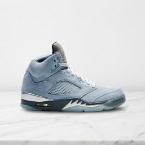 Buty Air Jordan 5 Retro dla niego, niebiesko srebrne, wygodny zamsz i siatka, tekstylny mankiet na co dzień, Nike Air w środku DD9336-400