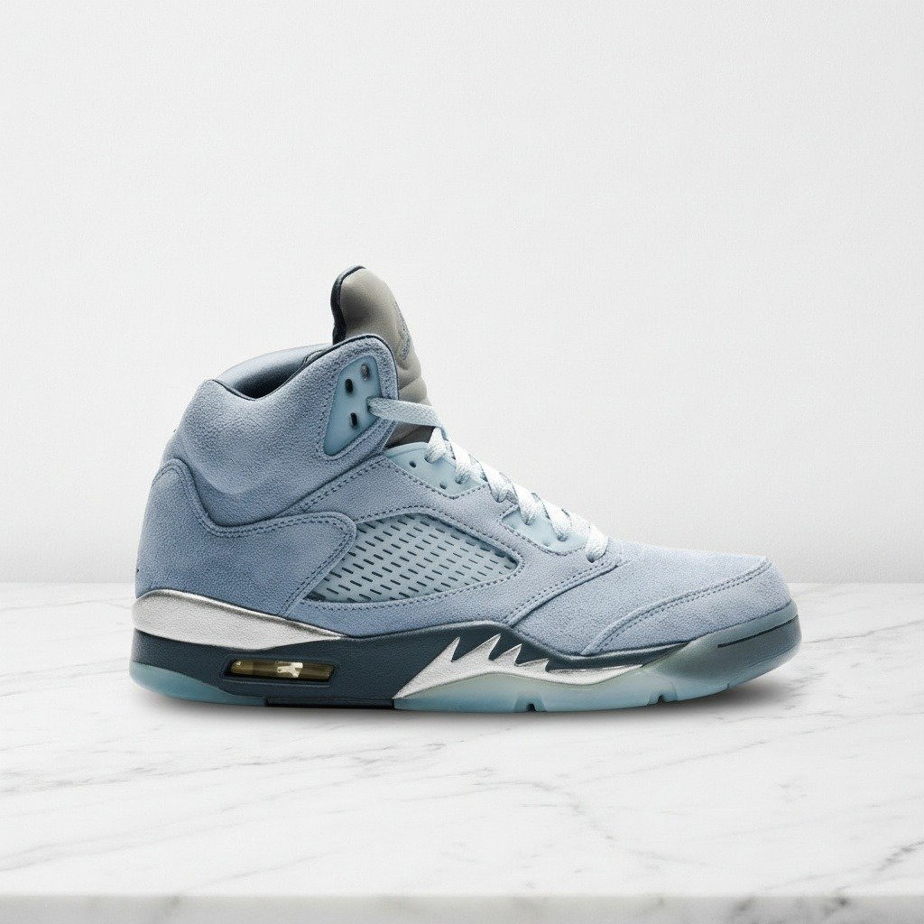 Buty Air Jordan 5 Retro dla niego, niebiesko srebrne, wygodny zamsz i siatka, tekstylny mankiet na co dzień, Nike Air w środku DD9336-400
