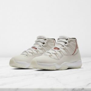 Buty Air Jordan 11 Platinum Tint na co dzień, wygodne sneakersy unisex, biało czerwone, skóra i siatka, 378037-016