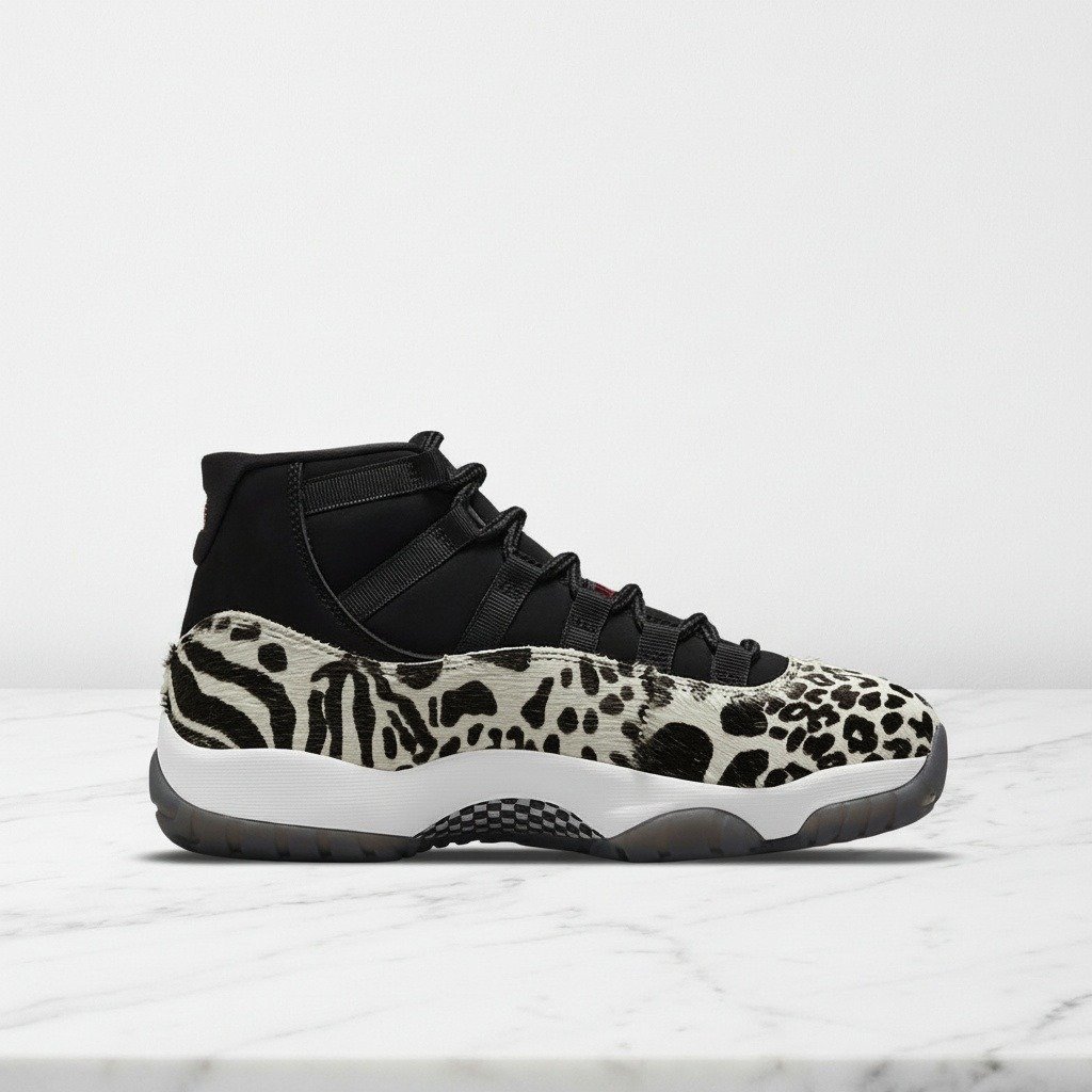 Buty damskie Air Jordan 11 Retro Animal Instinct, czarno-białe, wygodne na co dzień, poduszka Air-Sole, AR0715-010