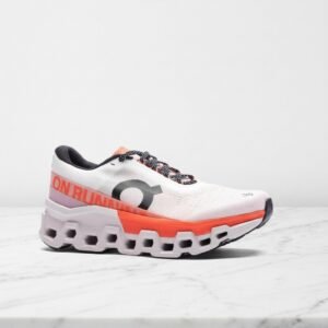 On Cloudmonster 2 na co dzień, miękkie sneakersy unisex, biel z pomarańczem, siatkowa cholewka, wygodny krok 3WE10111527