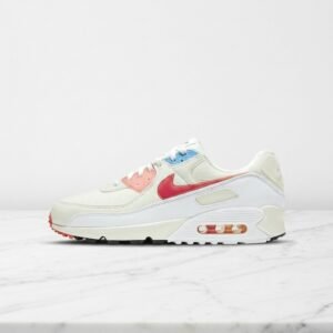 Nike Air Max 90 na co dzień, biało czerwone sneakersy unisex z poduszką Max Air, The Future is in the Air, DD8496-161