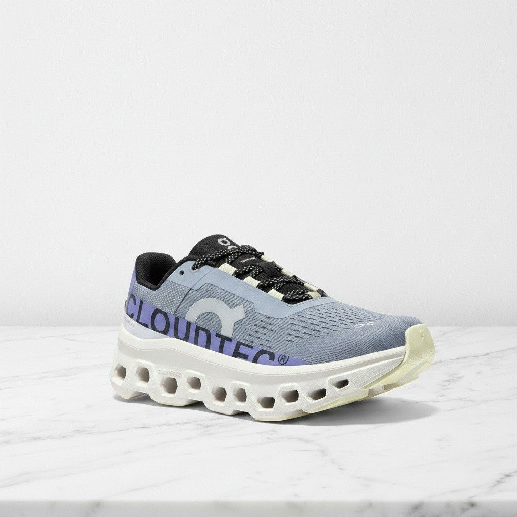 Buty do biegania ON Cloudmonster Mist Blueberry, unisex, wygodne na co dzień, niebiesko-szare, oddychająca siatka 61-97784